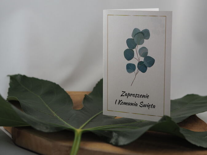 Zaproszenie na I Komunię Świętą „Eukaliptus Classic” – eleganckie, składane, z personalizacją