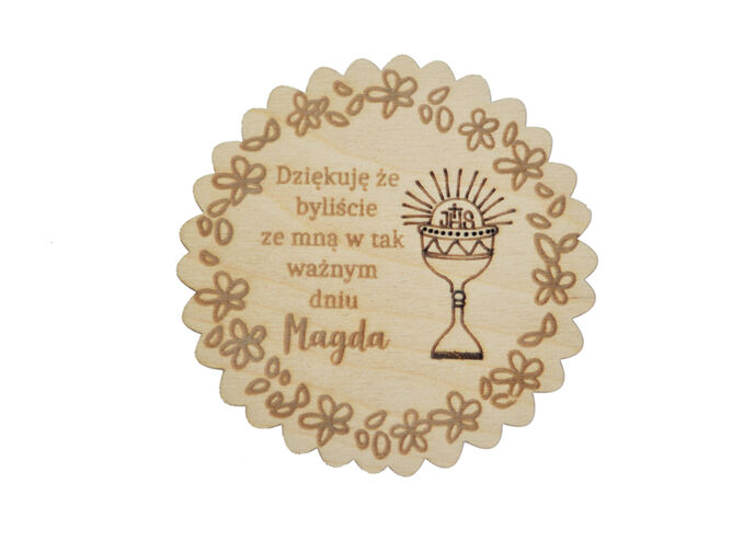 Podziękowania dla gości Komunia – magnes drewniany 5 cm z imieniem | o! manufaktura